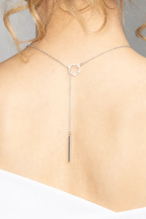 Veronica Hexagon Crystal Lariat Necklace