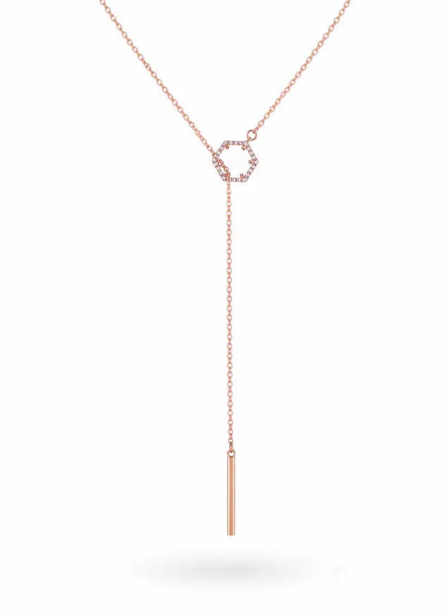 Veronica Hexagon Crystal Lariat Necklace