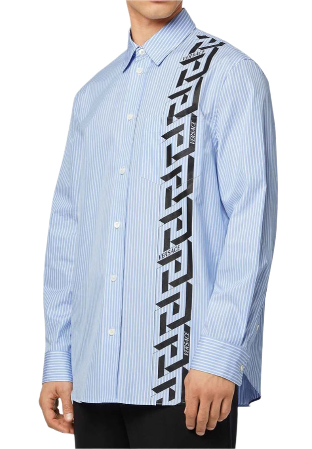 Versace White-Blue La Greca Striped Shirt