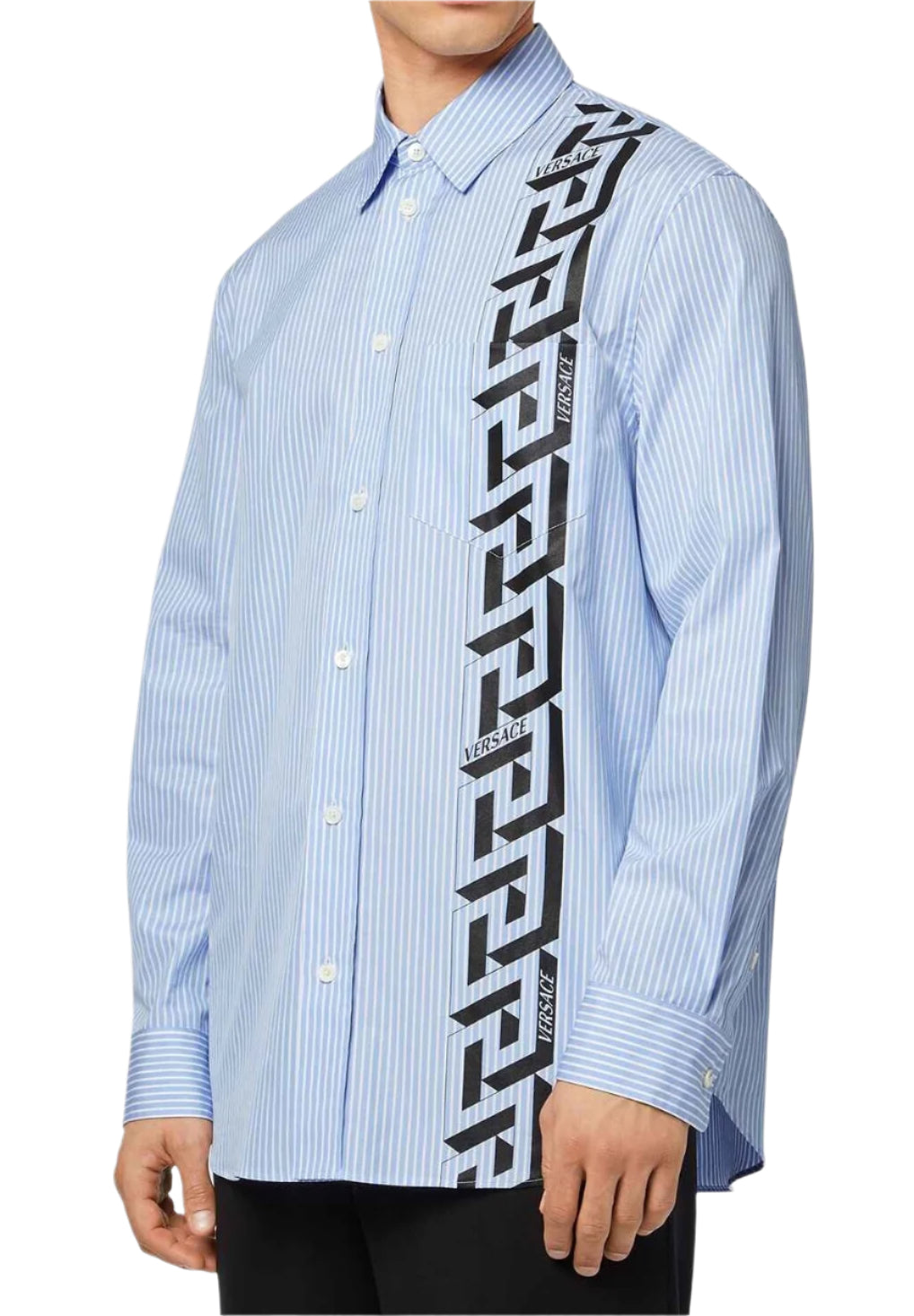 Versace White-Blue La Greca Striped Shirt – Ellie Belle Versace White-Blue La Greca Striped Shirt – Ellie Belle
