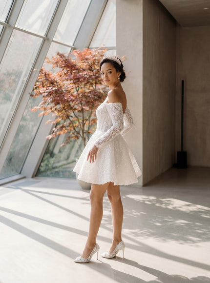 Ellie Belle Vivienne Off Shoulder Mini Bridal Dress