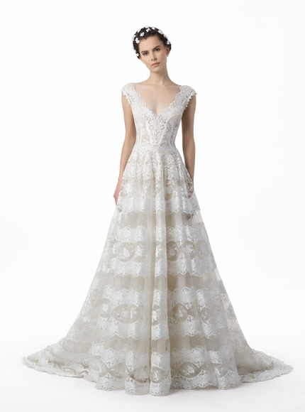 Gemy Maalouf A-Line Lace Gown White