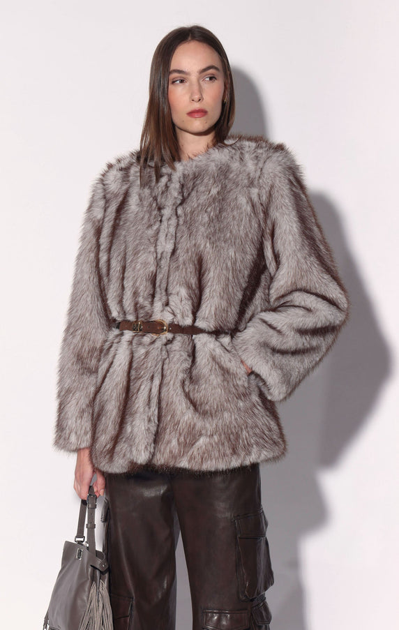 Walter Baker Allister Coat Light Grey Brown Faux Fur