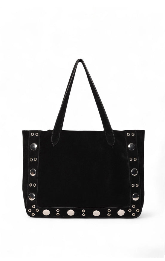Walter Baker Flynn Studded Tote Black Suede