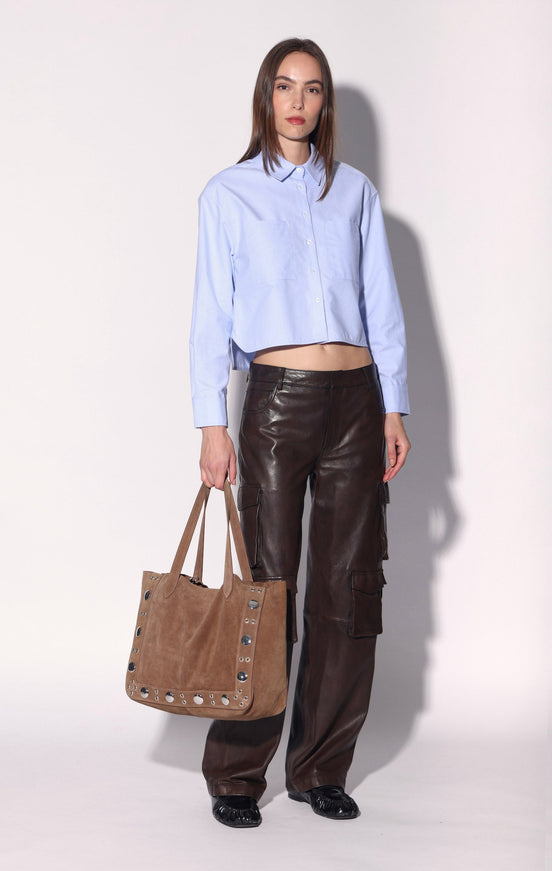 Walter Baker Flynn Studded Tote Brown Suede Goat