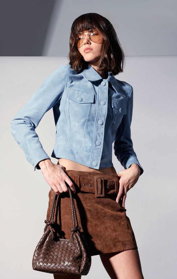 Walter Baker Kacey Jacket Baby Blue Suede Leather