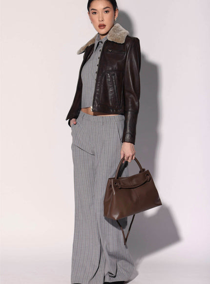 Walter Baker Liza Jacket Brown Leather Taupe Fur