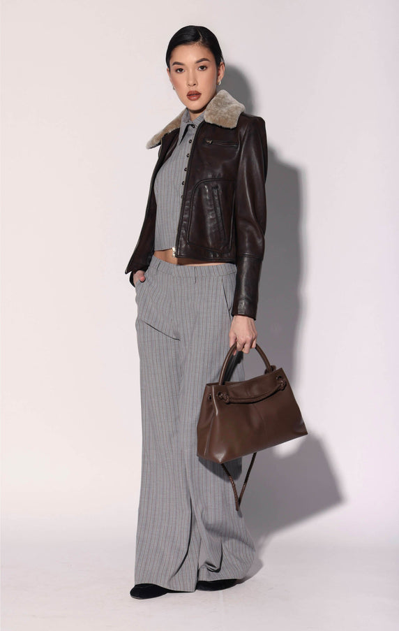 Walter Baker Liza Jacket Brown Leather Taupe Fur