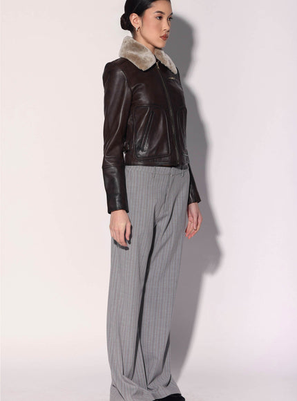 Walter Baker Liza Jacket Brown Leather Taupe Fur