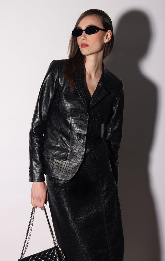Walter Baker Nolan Blazer Black Croc Leather