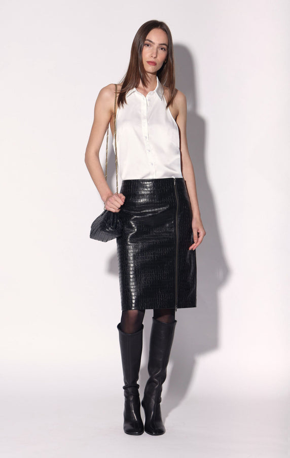 Walter Baker Nadine Skirt Black Croc Leather