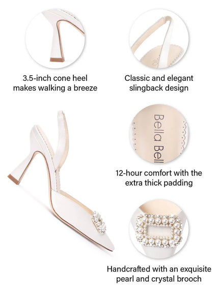 Bella Belle Andie Pearl Buckle Slingback Heels – Ivory Silk