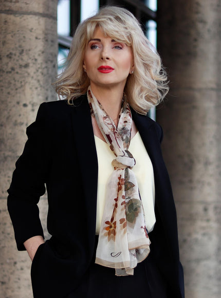 Elizabetta Botanica Long Sheer Silk Scarf - Beige