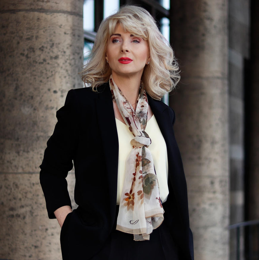 Elizabetta Botanica Long Sheer Silk Scarf - Beige