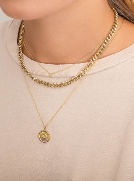 Zoe Lev 14K Gold Diamond Eye Medallion Pendant