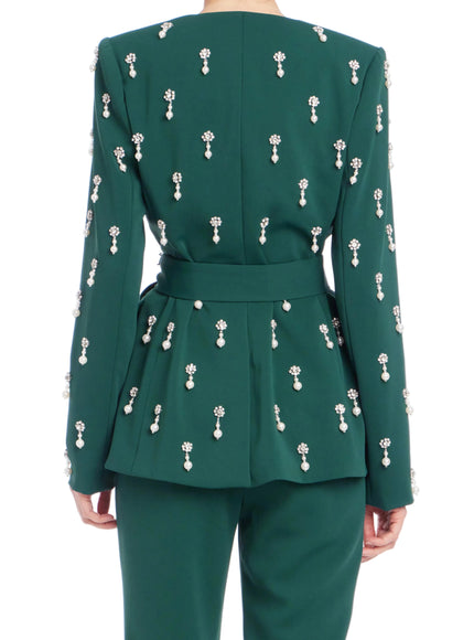 Badgley Mischka Pearl Drop Beaded Jacket with Removable Belt