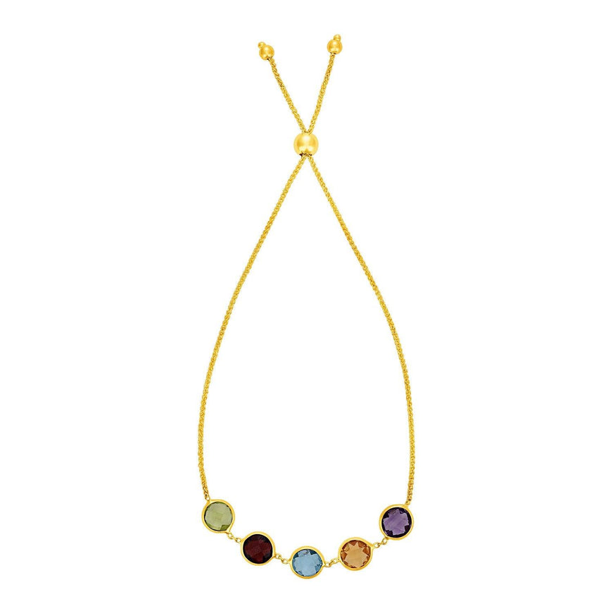 Adjustable Bracelet with Multicolored Large Round Gemstones in 14k Yellow Gold - Ellie Belle