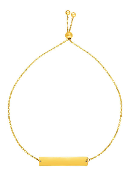 Adjustable Bracelet with Shiny Bar in 14k Yellow Gold - Ellie Belle