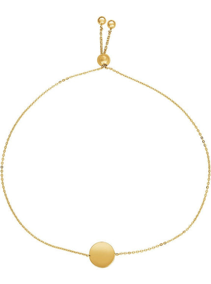 Adjustable Bracelet with Shiny Circle in 14k Yellow Gold - Ellie Belle