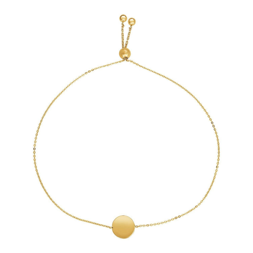 Adjustable Bracelet with Shiny Circle in 14k Yellow Gold - Ellie Belle