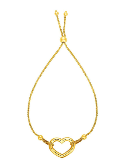 Adjustable Bracelet with Shiny Open Heart in 14k Yellow Gold - Ellie Belle