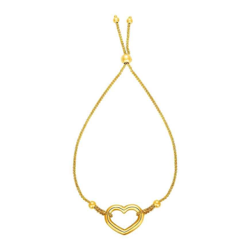 Adjustable Bracelet with Shiny Open Heart in 14k Yellow Gold - Ellie Belle