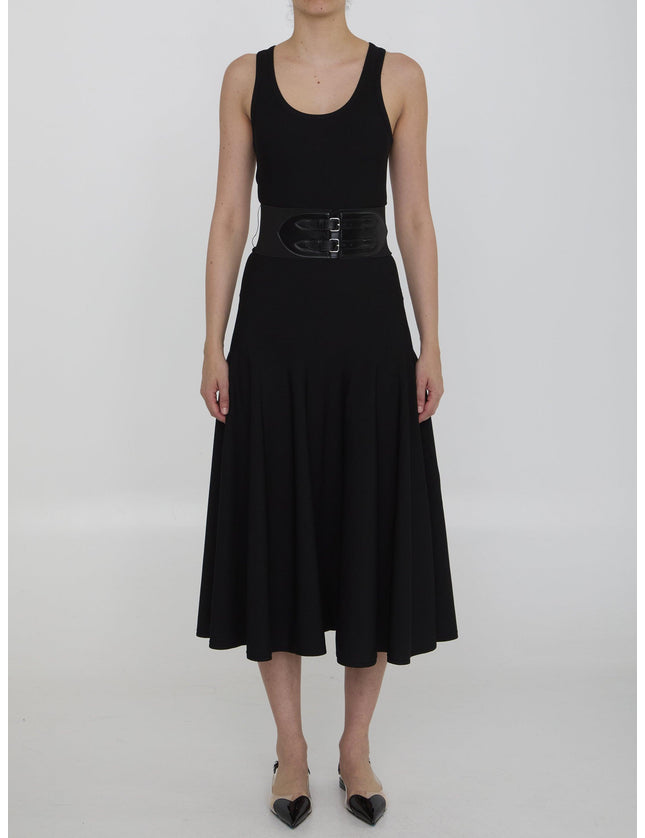 Alaia Belted Midi Dress in Black - Ellie Belle