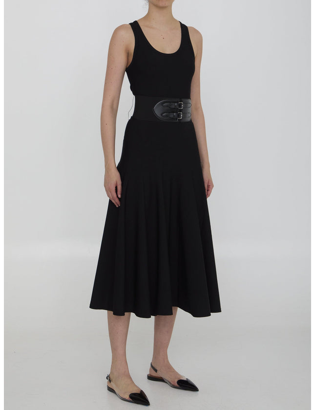 Alaia Belted Midi Dress in Black - Ellie Belle