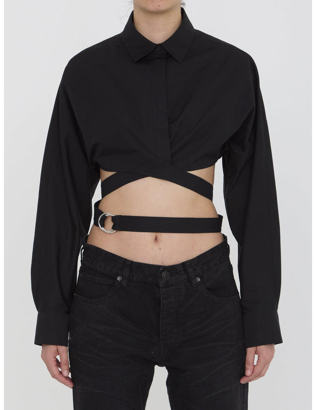 Alaia Crossover Cropped Shirt in Black - Ellie Belle