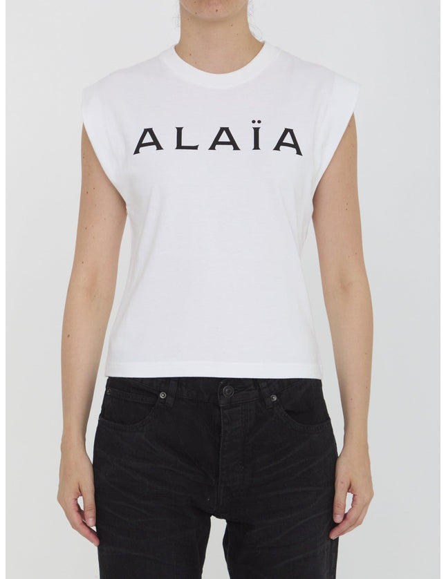 Alaia Logo Printed T-shirt in White - Ellie Belle