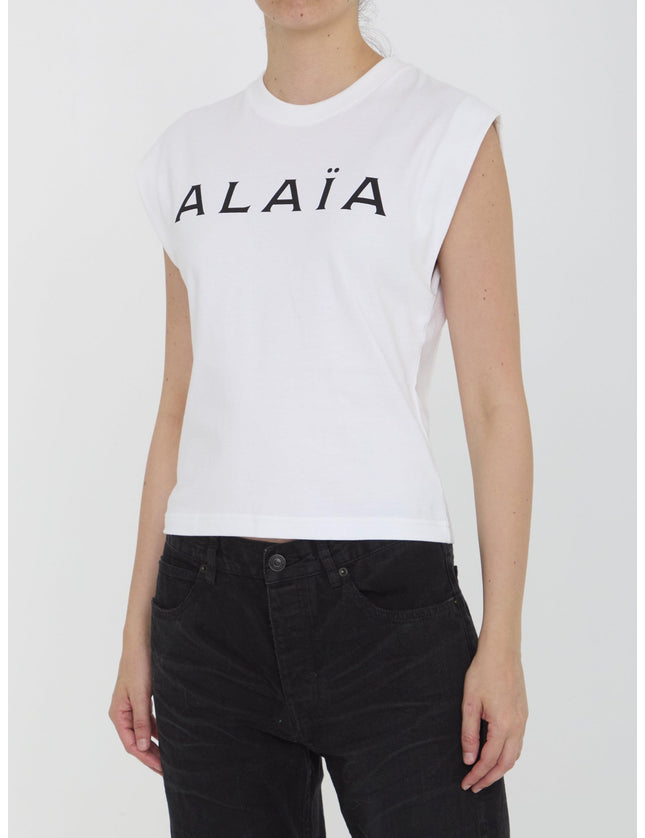 Alaia Logo Printed T-shirt in White - Ellie Belle