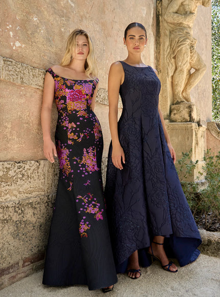 Anne Barge Marcel Jacquard High-Low Evening Gown
