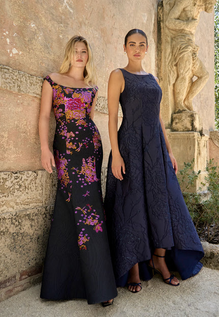 Anne Barge Marcel Jacquard High-Low Evening Gown