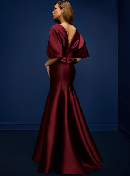 Anne Barge Ballard Stretch Twill Puff Sleeve Evening Gown