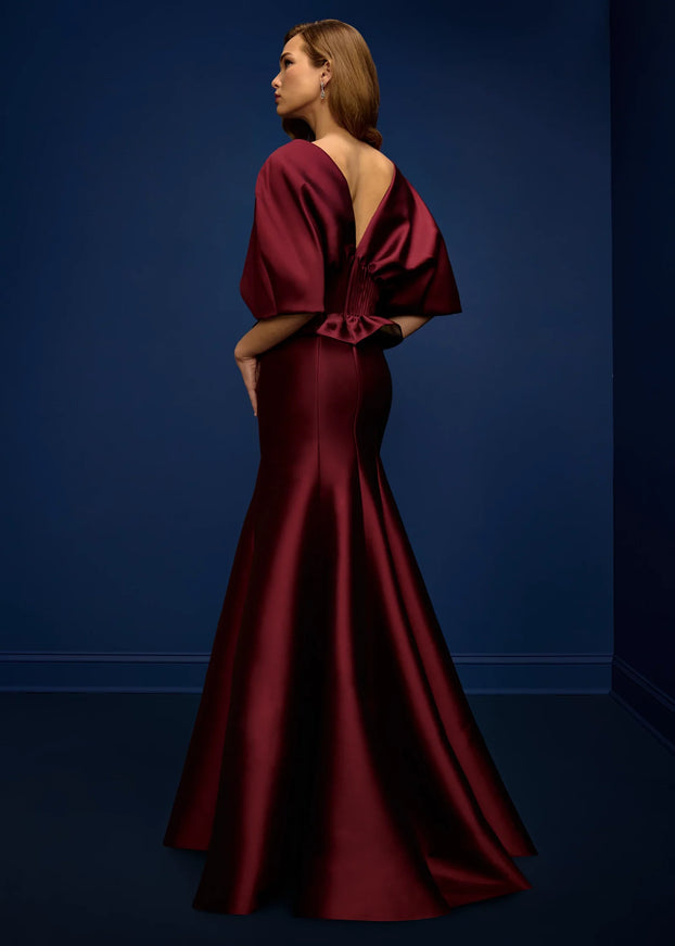 Anne Barge Ballard Stretch Twill Puff Sleeve Evening Gown