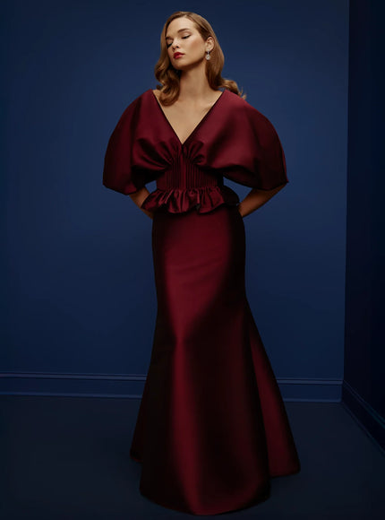 Anne Barge Ballard Stretch Twill Puff Sleeve Evening Gown