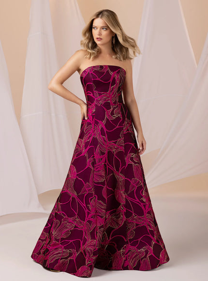 Anne Barge Arden Jacquard Strapless A-Line Gown