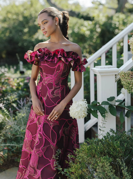Anne Barge Arden Jacquard Strapless A-Line Gown