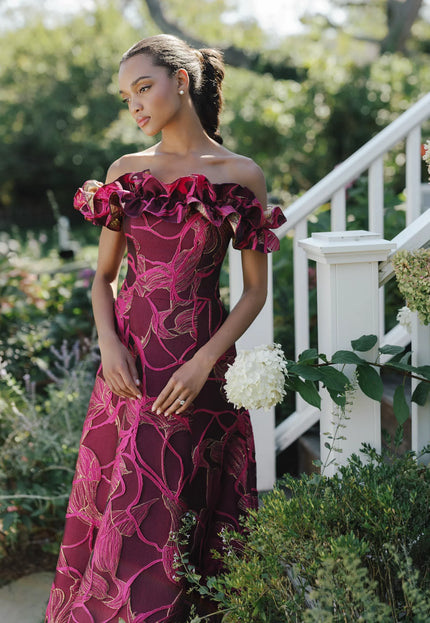Anne Barge Arden Jacquard Strapless A-Line Gown