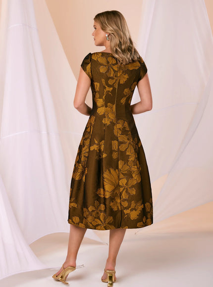 Anne Barge Della Jacquard Cap Sleeve Midi Dress