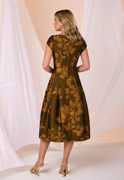 Anne Barge Della Jacquard Cap Sleeve Midi Dress