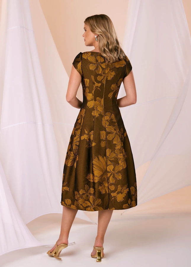 Anne Barge Della Jacquard Cap Sleeve Midi Dress