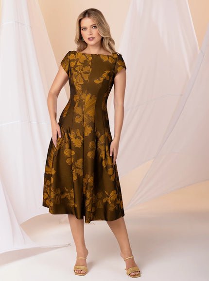 Anne Barge Della Jacquard Cap Sleeve Midi Dress