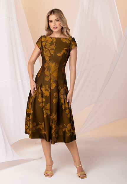 Anne Barge Della Jacquard Cap Sleeve Midi Dress