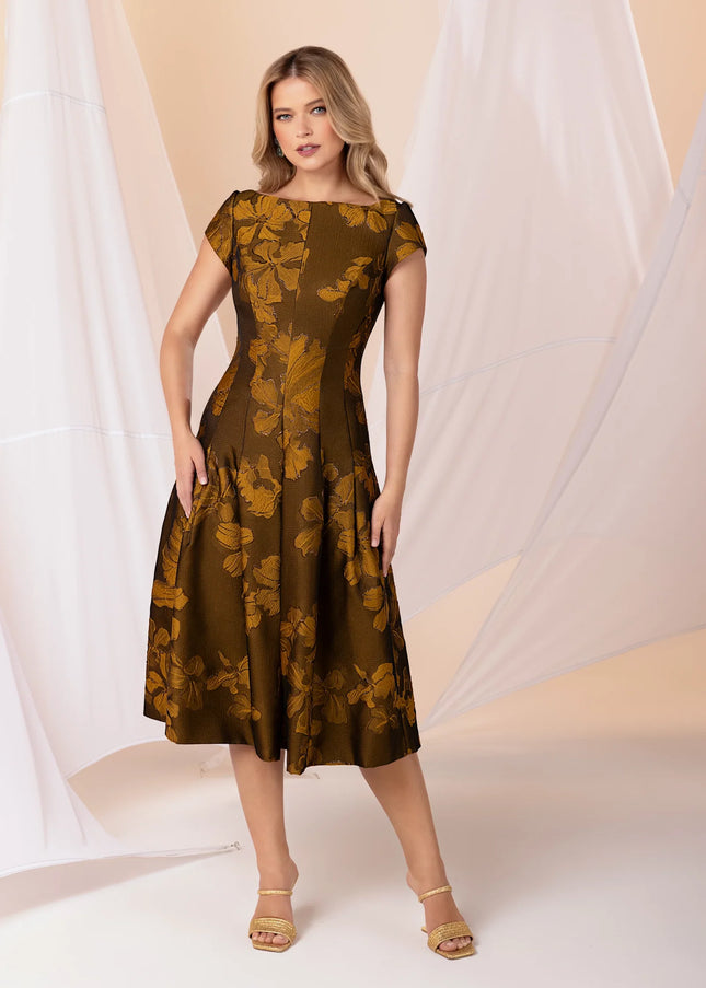 Anne Barge Della Jacquard Cap Sleeve Midi Dress