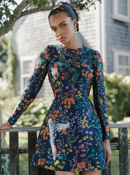 Anne Barge Lincoln Jacquard Long Sleeve Mini Dress