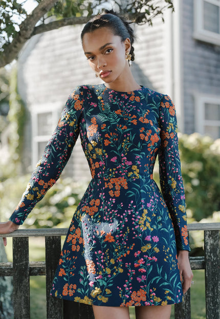 Anne Barge Lincoln Jacquard Long Sleeve Mini Dress