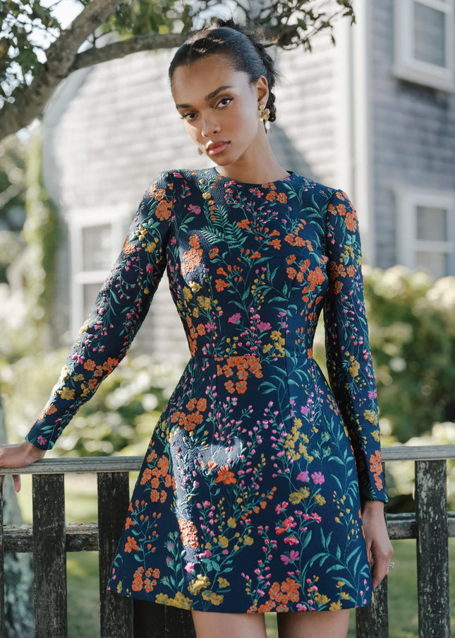 Anne Barge Lincoln Jacquard Long Sleeve Mini Dress