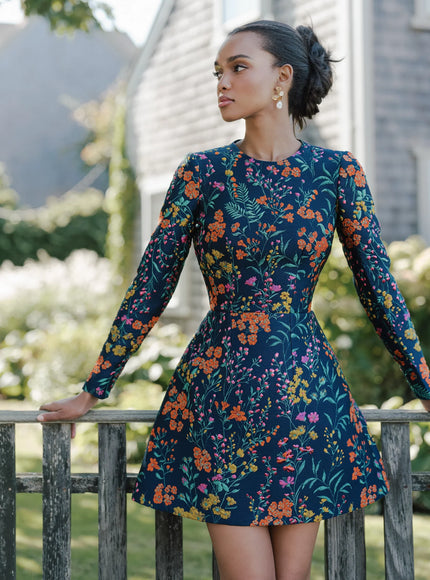 Anne Barge Lincoln Jacquard Long Sleeve Mini Dress