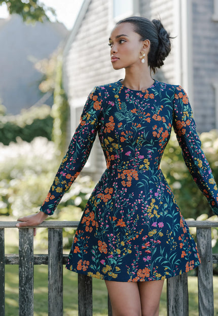 Anne Barge Lincoln Jacquard Long Sleeve Mini Dress